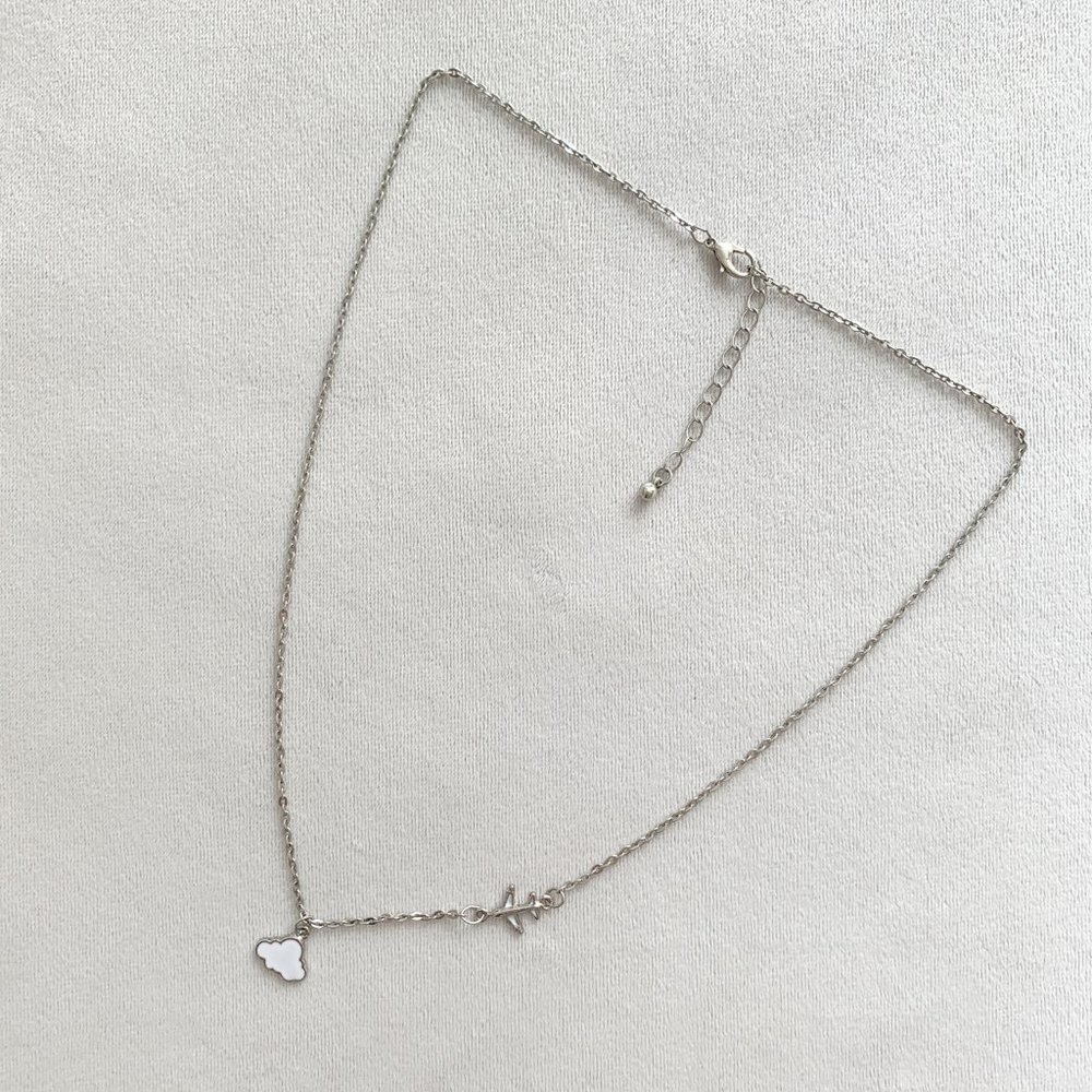 Free People Silver Cloud and Airplane Necklace